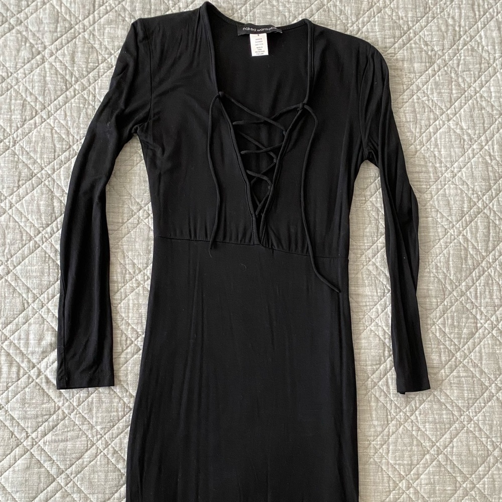 Naked Wardrobe tie front midi dress.
